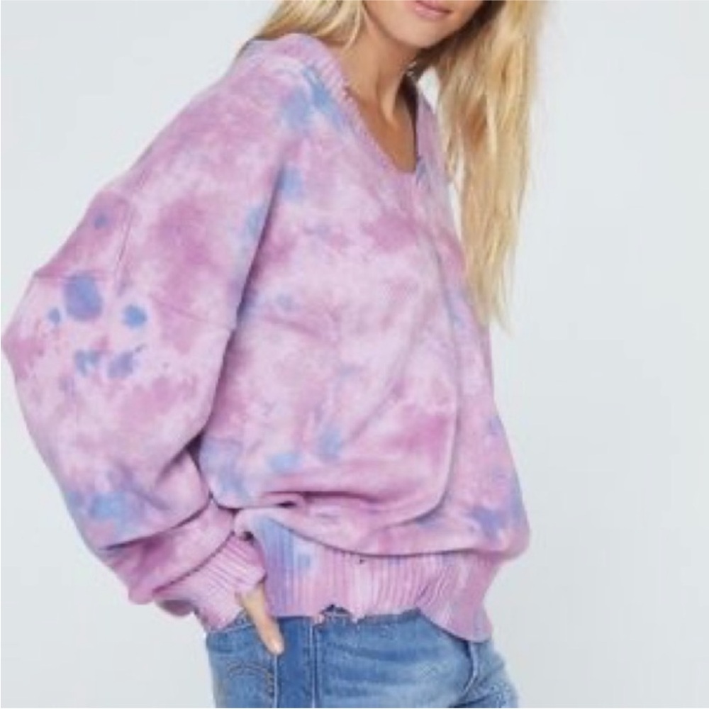 Spiritual Gangster Pink and Purple V-Neck Sweater Size Medium Oversized Look